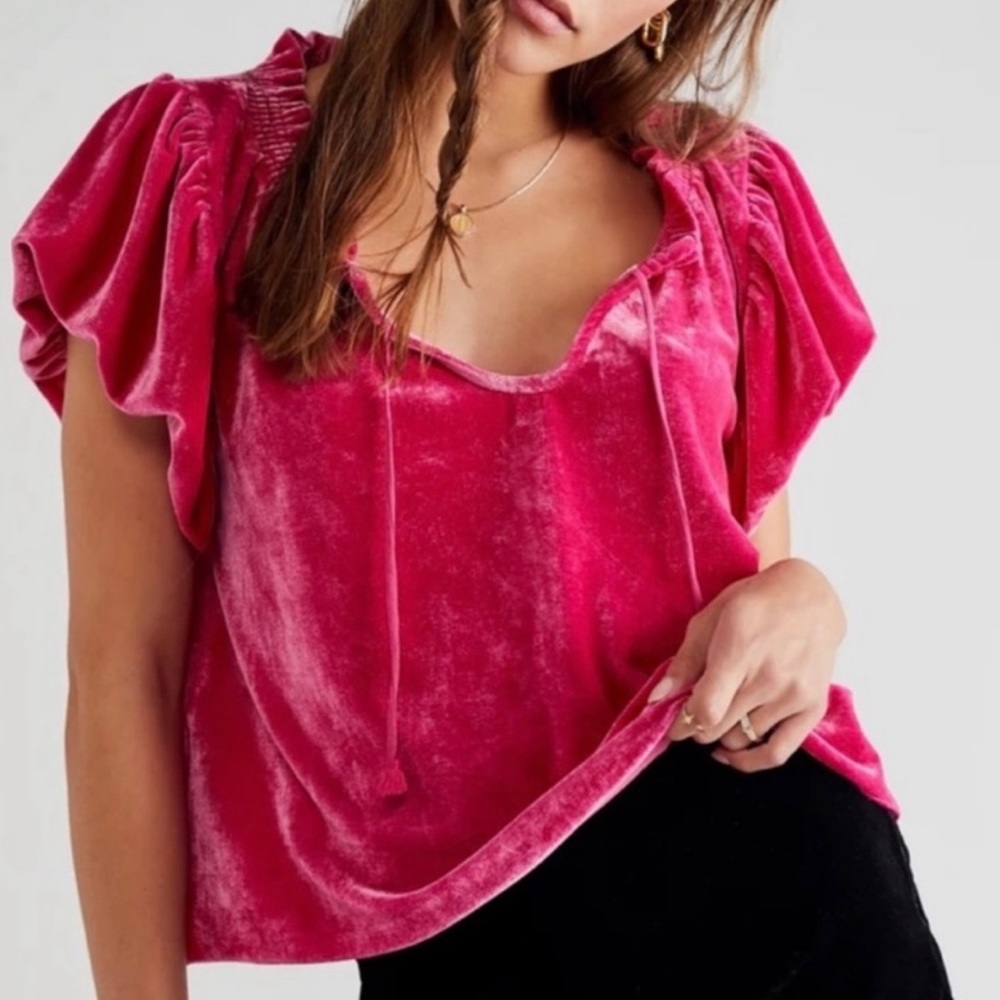 Free People Tassle-tie Velour Shirt